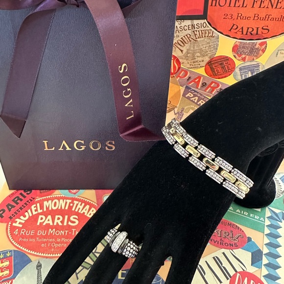 Lagos Silver and 18k Gold Caviar linked Bracelet - Picture 8 of 8